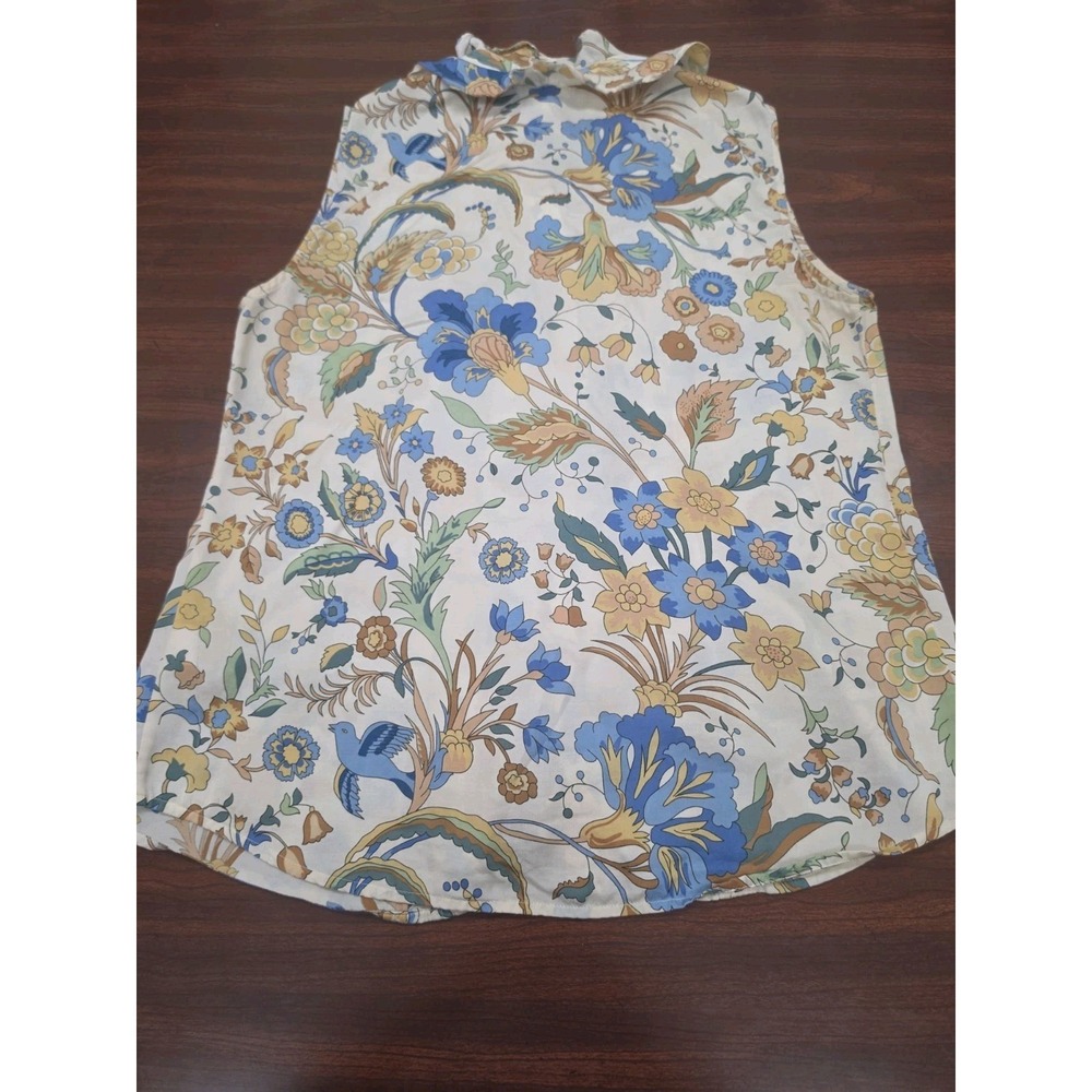 Talbots Womens Size M Silk Blend Sleeveless Blouse Ruffle Neck Floral Paisley - Picture 2 of 9